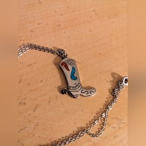 Sterling silver cowboy boot pendant necklace